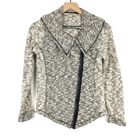 LUCKY BRAND Moto Sweater Jacket Asymmetrical Zip Boucle Tweed Southwestern Small - Picture 1 of 9